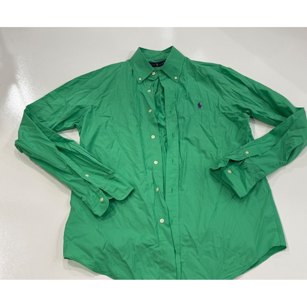 Polo Ralph Lauren Mens Green Cotton Button Down Shirt Small Purple Pony Logo